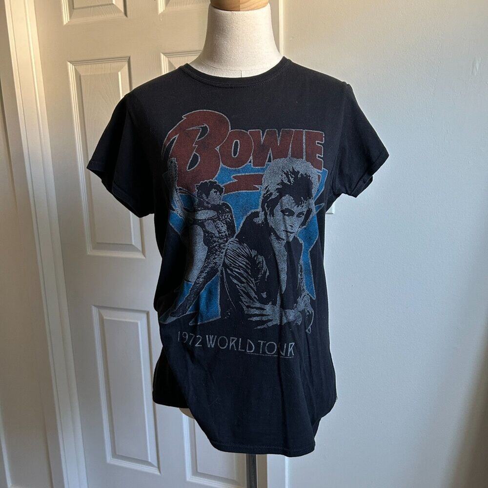 David Bowie Graphic T-shirt, Music Rock Band Tee Black Red Blue Womens Size L